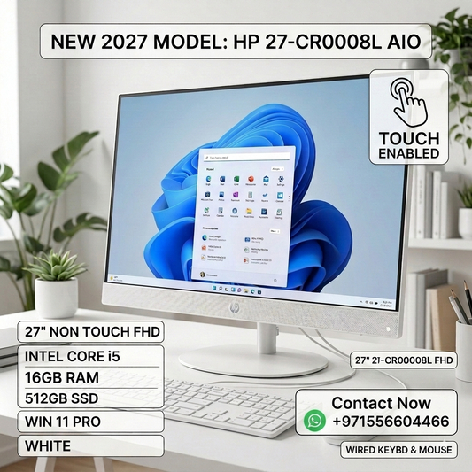 New 2027 Model: HP 27-CR1030NY AIO All-in-One | 27" Touch FHD | Intel Ultra 5 | 16GB RAM | 512GB SSD | Win 11 Pro | White | Wired Keyboard & Mouse