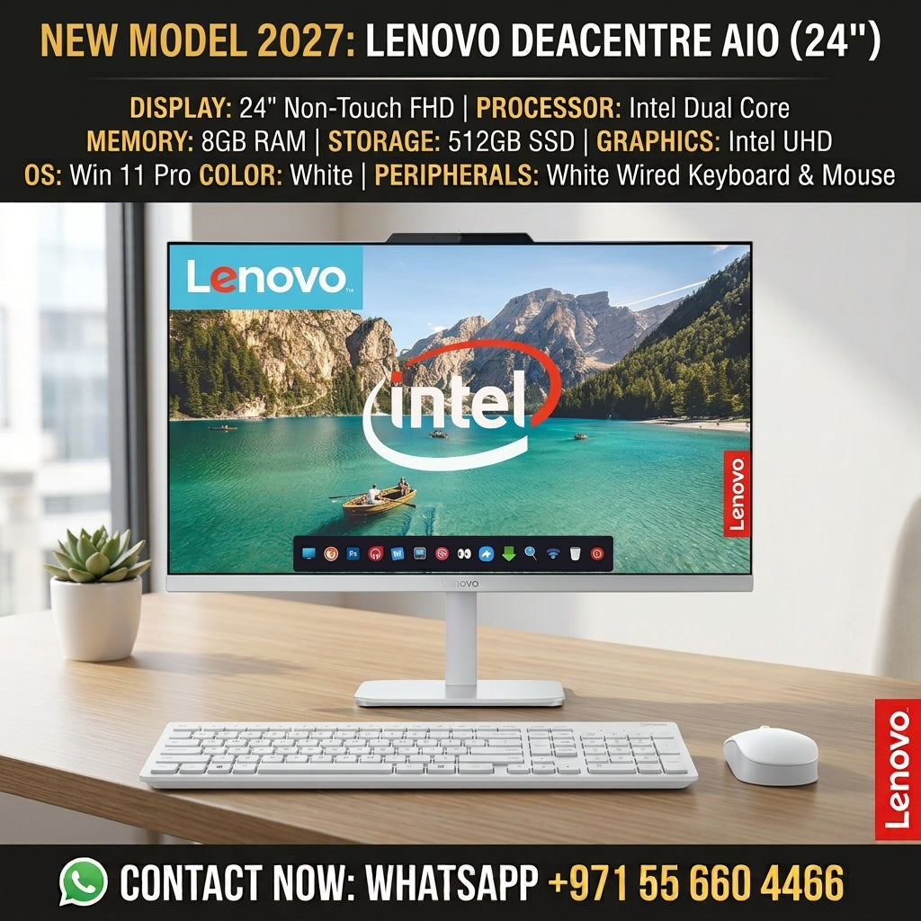 New Model 2027: Lenovo IdeaCentre AIO | 24" Non-Touch | Intel Dual Core | 8GB | 512GB SSD | Intel UHD | Win 11 Pro | White | Wired Keybd & Mouse