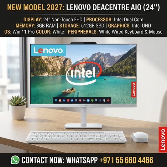 New Model 2027: Lenovo IdeaCentre AIO | 24" Non-Touch | Intel Dual Core | 8GB | 512GB SSD | Intel UHD | Win 11 Pro | White | Wired Keybd & Mouse