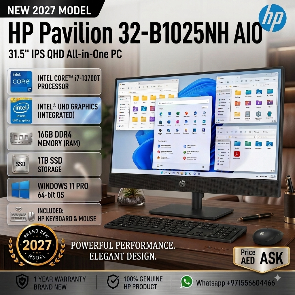 New 2027 Model: HP Pavilion 32-B1025NH | 31.5" QHD | Intel Core i7-13700T | 16GB RAM | 1TB SSD | Intel UHD | Win 11 Pro | Black | Keyboard & Mouse