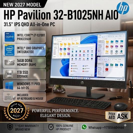 New 2027 Model: HP Pavilion 32-B1025NH | 31.5" QHD | Intel Core i7-13700T | 16GB RAM | 1TB SSD | Intel UHD | Win 11 Pro | Black | Keyboard & Mouse