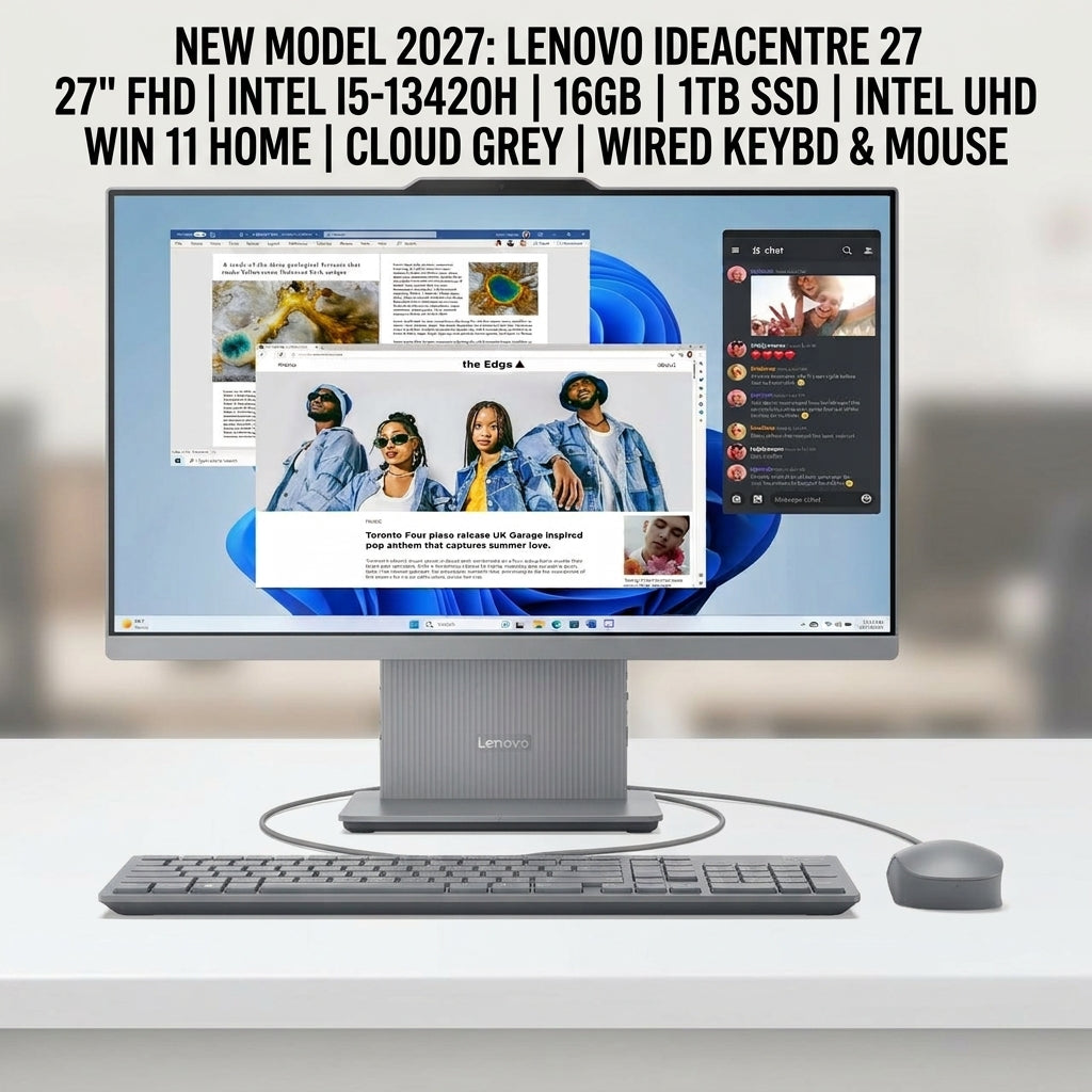 New Model 2027: Lenovo IdeaCentre 27 | 27" FHD | Intel i5-13420H | 16GB | 1TB SSD | Intel UHD | Win 11 Home | Cloud Grey | Wired Keybd & Mouse