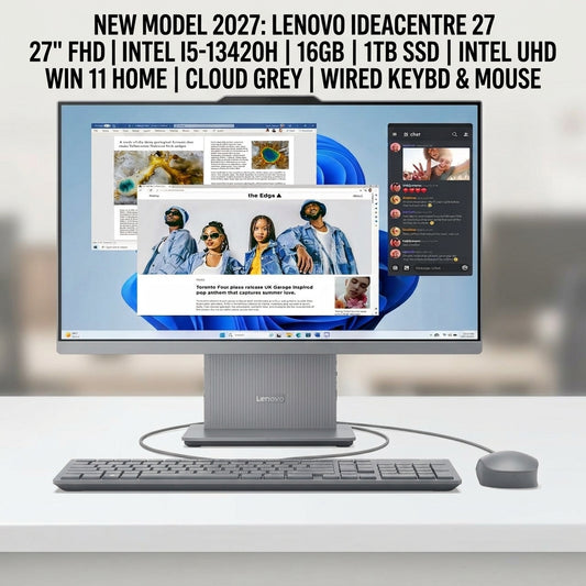 New Model 2027: Lenovo IdeaCentre 27 | 27" FHD | Intel i5-13420H | 16GB | 1TB SSD | Intel UHD | Win 11 Home | Cloud Grey | Wired Keybd & Mouse