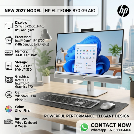 New 2027 Model: HP EliteOne 870 G9 AIO | 27" QHD IPS | Intel i7-14700 | 16GB RAM | 512 SSD | Intel UHD | Win 11 Pro | Silver | Wired Keybd & Mouse