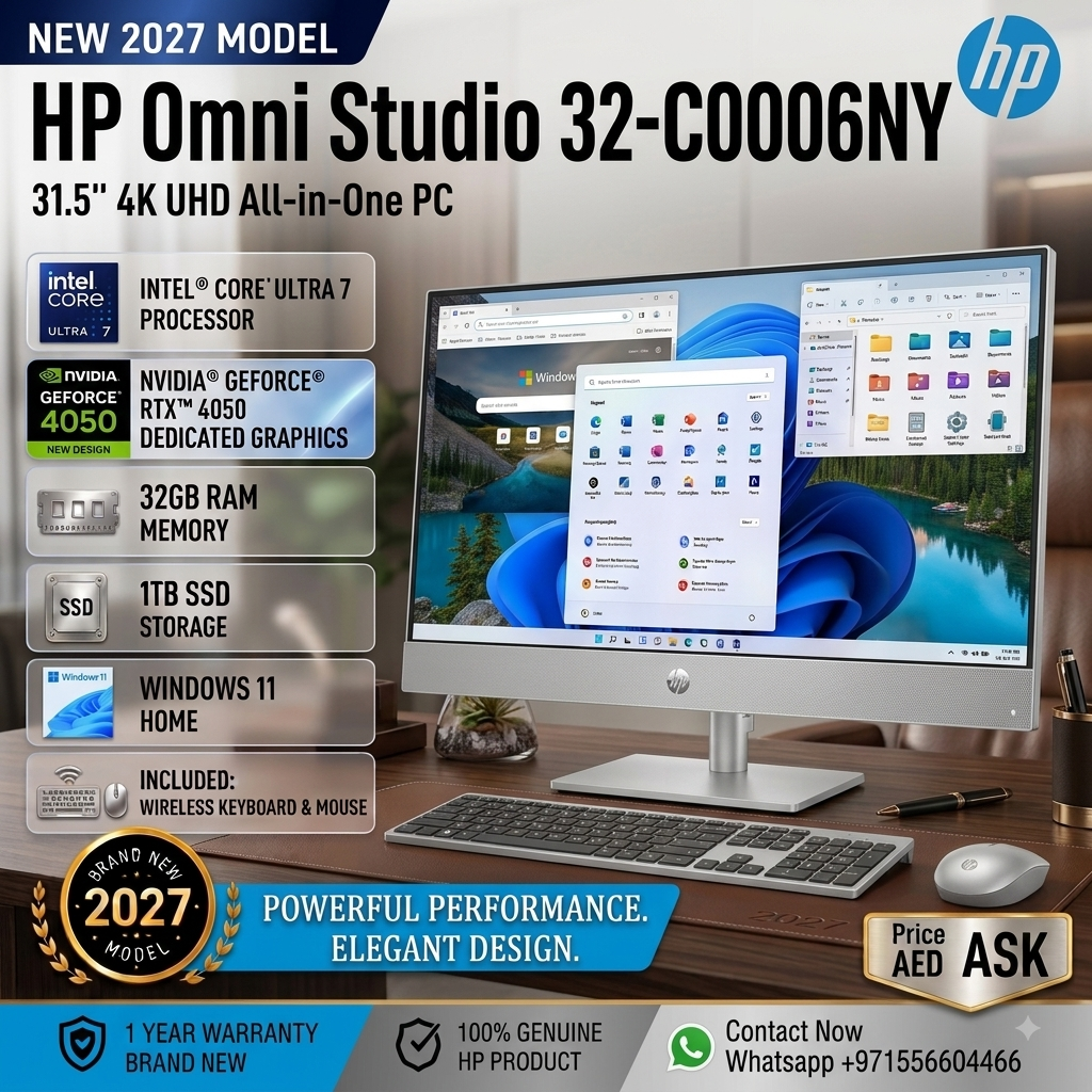New 2027 Model: HP Omni Studio 32-C0006NY | 31.5" 4K UHD | Intel Ultra 7 | 32GB RAM | 1TB SSD | RTX 4050 | Win 11 Home | Silver | Keyboard & Mouse