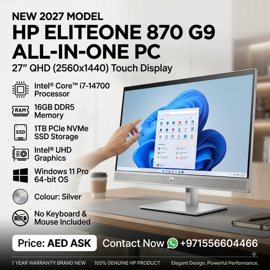 New 2027 Model: HP EliteOne 870 G9 | 27" Touch QHD | Intel Core i7-14700 | 16GB RAM | 1TB SSD | Intel UHD | Win 11 Pro | Silver | No Keybd & Mouse