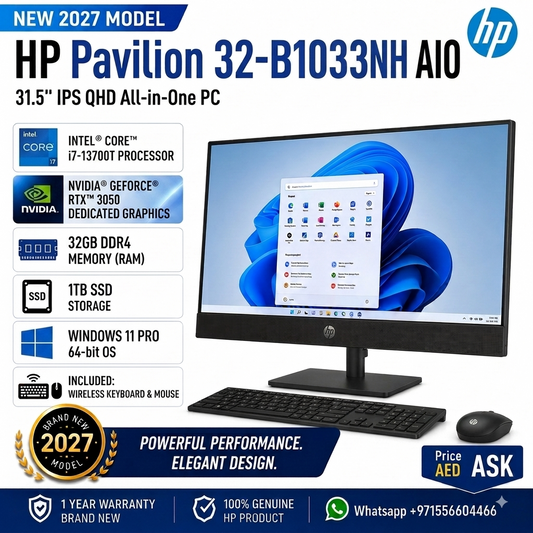 New 2027 Model: HP Pavilion 32-B1033NH | 31.5" QHD | Intel i7-13700T | 32GB RAM | 1TB SSD | RTX 3050 | Win 11 Pro | Black | Wireless Keybd & Mouse