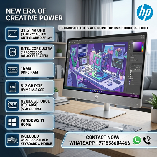 New 2027 Model: HP Omni Studio 32-C0000T | 31.5" UHD | Intel Ultra 7 | 16GB RAM | 512 SSD | RTX 4050 6GB | Win 11 Home | Silver | Keyboard & Mouse