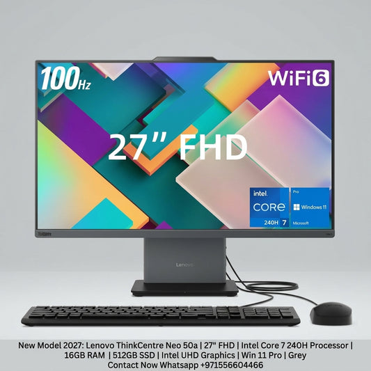 New Model 2027: Lenovo ThinkCentre Neo 50a | 27" FHD | Intel Core 7 240H | 16GB | 512GB SSD | Intel UHD | Win 11 Pro | Grey | Wired Keybd & Mouse