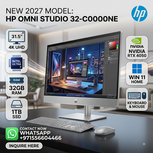 New 2027 Model: HP Omni Studio 32-C0000NE | 31.5" 4K UHD | Intel Ultra 7 | 32GB RAM | 1TB SSD | RTX 4050 | Win 11 Home | Silver | Keyboard & Mouse