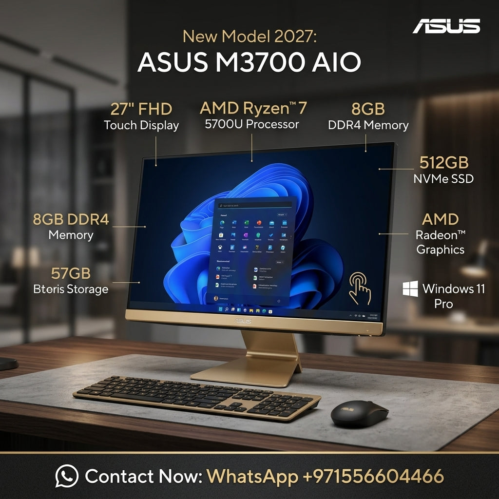 New Model 2027: ASUS M3700 AIO | 27" Touch | AMD Ryzen 7 5700U | 8GB | 512GB SSD | AMD Radeon | Win 11 Pro | Black-Gold | Original Keybd & Mouse