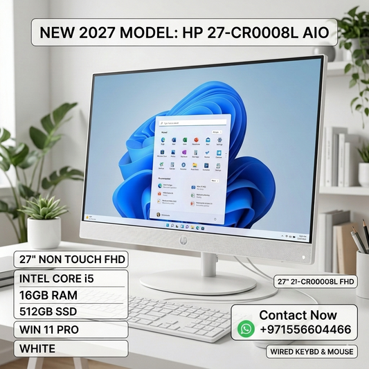 New 2027 Model: HP 27-CR0008L AIO All-in-One | 27" Non Touch FHD | Intel Core i5 | 16GB RAM | 512GB SSD | Win 11 Pro | White | Wired Keybd & Mouse