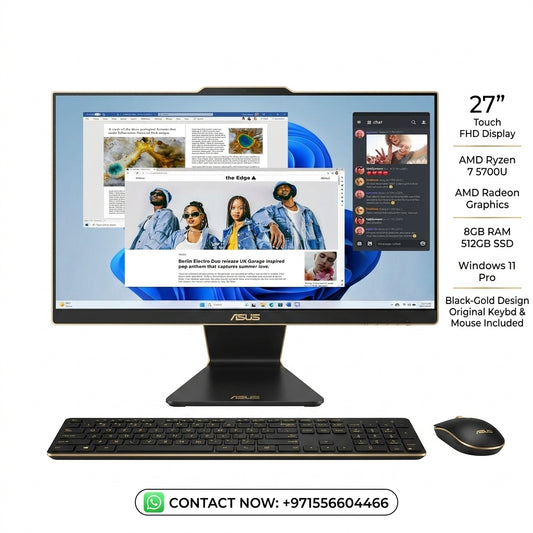 New Model 2027: ASUS M3700 AIO | 27" Touch | AMD Ryzen 7 5700U | 8GB | 512GB SSD | AMD Radeon | Win 11 Pro | Black-Gold | Original Keybd & Mouse