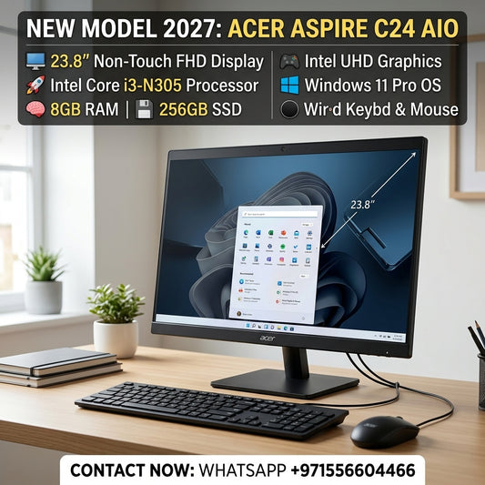 New Model 2027: Acer Aspire C24 AIO | 23.8" Non-Touch | Intel i3-N305 | 8GB | 256GB SSD | Intel UHD | Win 11 Pro | Black | Wired Keybd & Mouse