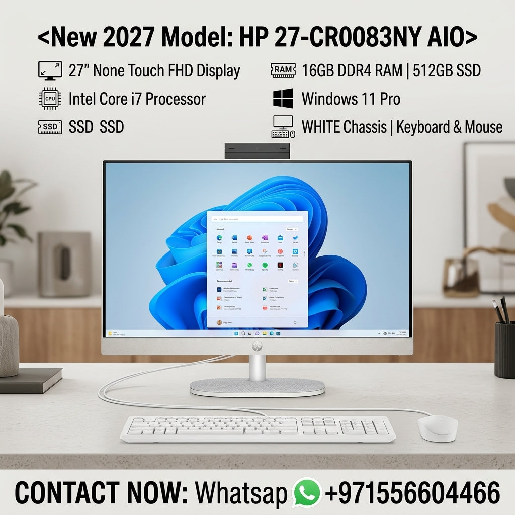 New 2027 Model: HP 27-CR0083NY AIO All-in-One | 27" None Touch FHD | Intel Core i7 | 16GB DDR4 RAM | 512GB SSD | Win 11 Pro | WHITE | Keyboard & Mouse