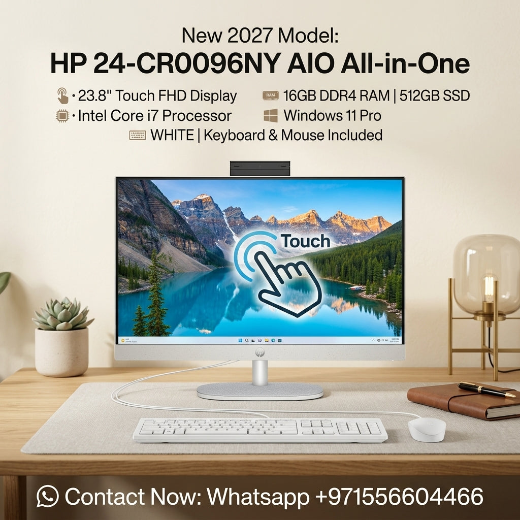 New 2027 Model: HP 24-CR0096NY AIO All-in-One | 23.8" Touch FHD | Intel Core i7 | 16GB DDR4 RAM | 512GB SSD | Win 11 Pro | WHITE | Keyboard & Mouse