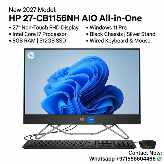 New 2027 Model: HP 27-CB1156NH AIO All-in-One | 27" Non-Touch FHD | Intel Core i7 | 8GB RAM | 512GB SSD | Win 11 Pro | Black | Wired Keybd & Mouse