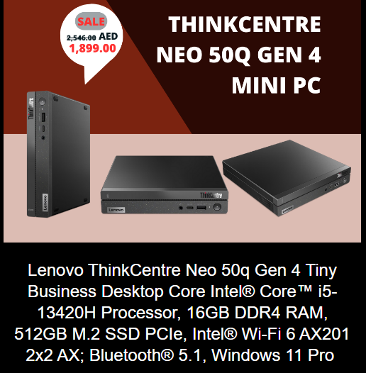 Brand New Original Model 2025 Desktop👌🏼 Lenovo ThinkCentre Neo 50q Gen 4 Tiny Business Desktop Core Intel® Core™ i5-13420H Processor, 16GB DDR4 RAM, 512GB M.2 SSD PCIe, Intel® Wi-Fi 6 AX201 2x2 AX; Bluetooth® 5.1, Windows 11 Pro