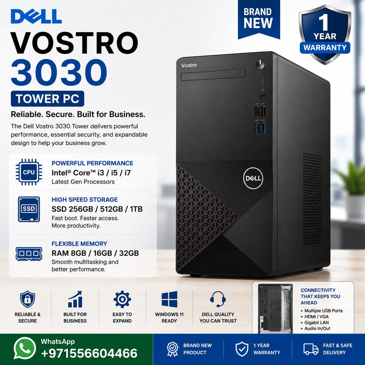 New Model 2027: Dell Vostro 3030 Desktop | Intel i7-12700 | 8GB DDR5 | 512GB SSD | Intel UHD | Win 11 Pro | Black | Wired Keybd & Mouse