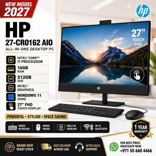 New Model 2027: HP 27-CR0162AIO | 27" Touch | Intel Core i7 | 16GB | 512GB SSD | Intel Graphics | Win 11 | Black | Wire Keybd & Mouse
