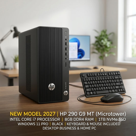 New Model 2027: HP 290 G9 MT | Intel i7 | 8GB DDR | 1TB SSD | Win 11 Pro | Black | Keybd & Mouse | Desktop Business & Home PC