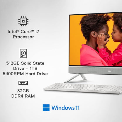 Brand New Original 👌 All in One (AIO) Newest Model 2025  Dell Inspiron 7720 All in One - 27-inch FHD Touch Display, Core i7-1355U, 16TB RAM, 1 TB SSD, NVIDIA GeForce MX550 GDDR6, Win 11, 1 Year Premium Support+6 Month Migrate -White